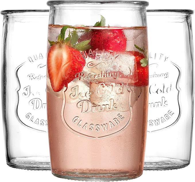 Glaver's Drinking Glasses Set of 4, Vintage Italian Style – Elegant 20 Oz Clear Tumbler Glasswa... | Amazon (US)