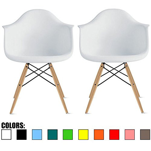 2xhome - Set of Two (2) White - Eames Style Armchair Natural Wood Legs Eiffel Dining Room Chair - Lo | Amazon (US)