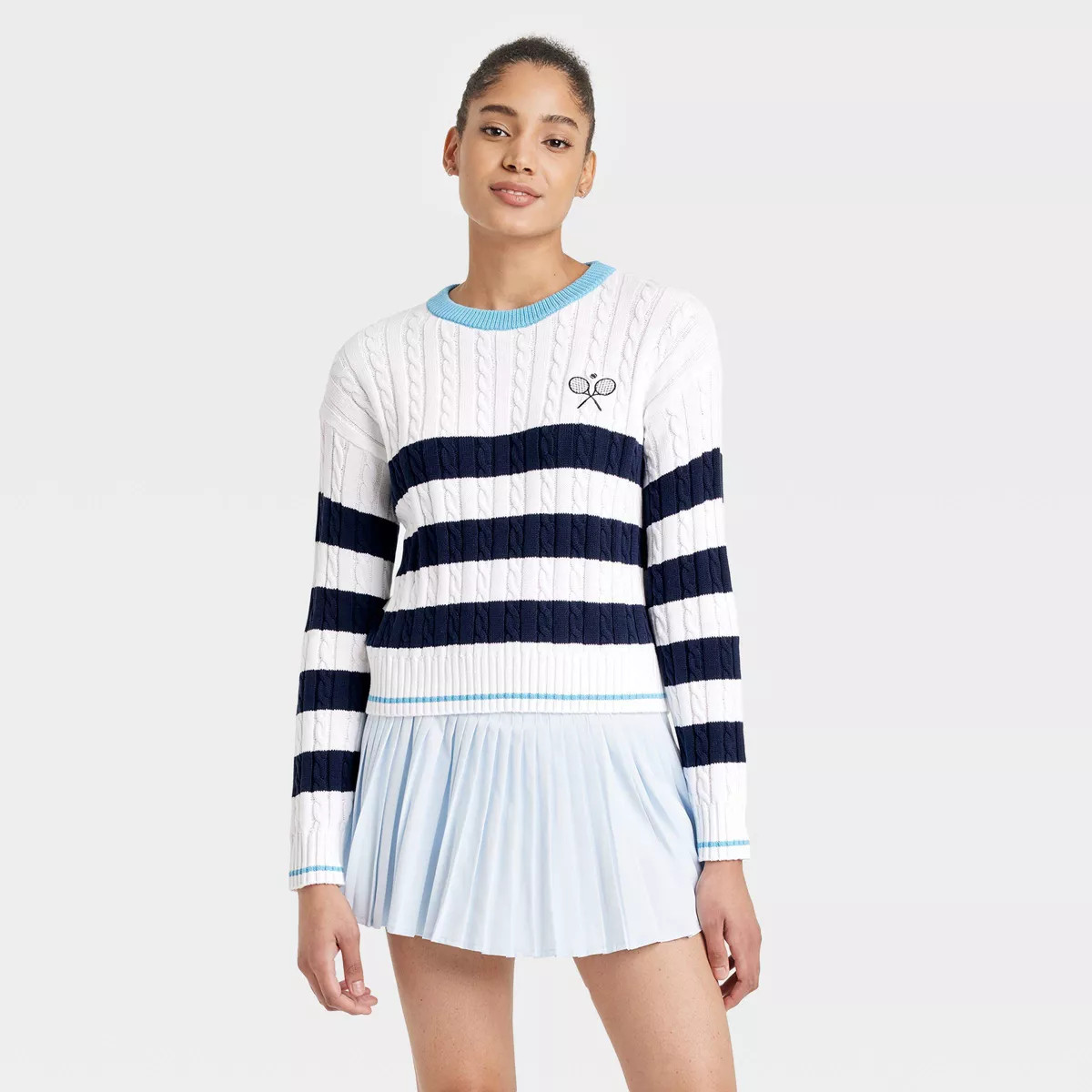 Women's Striped Cable Knit Pullover Sweater - All In Motion™ | Target