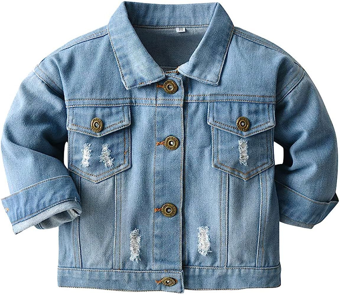 Toddler Kid Baby Boys Girls Denim Jacket Long Sleeve Button Down Jeans Coat Cowboy Overcoat Basic... | Amazon (US)