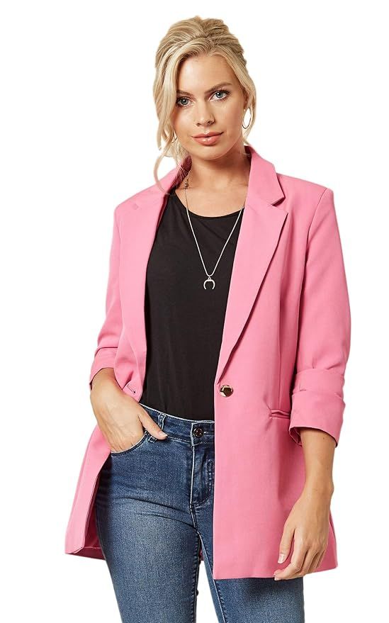 LINSIS Women's Blazer Long Sleeve Single Button Lightweight Notched Lapel Suit Ladies Office Jacket | Amazon (US)