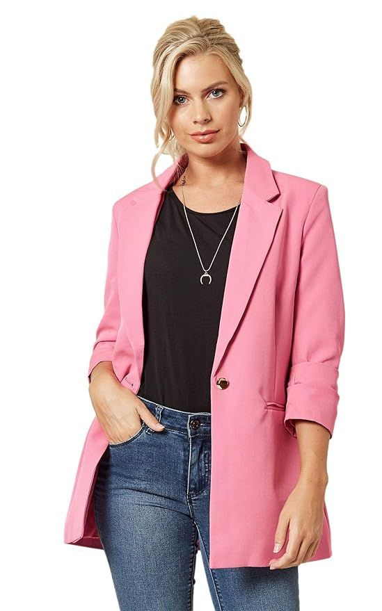LINSIS Women's Blazer Long Sleeve Single Button Lightweight Notched Lapel Suit Ladies Office Jacket | Amazon (US)