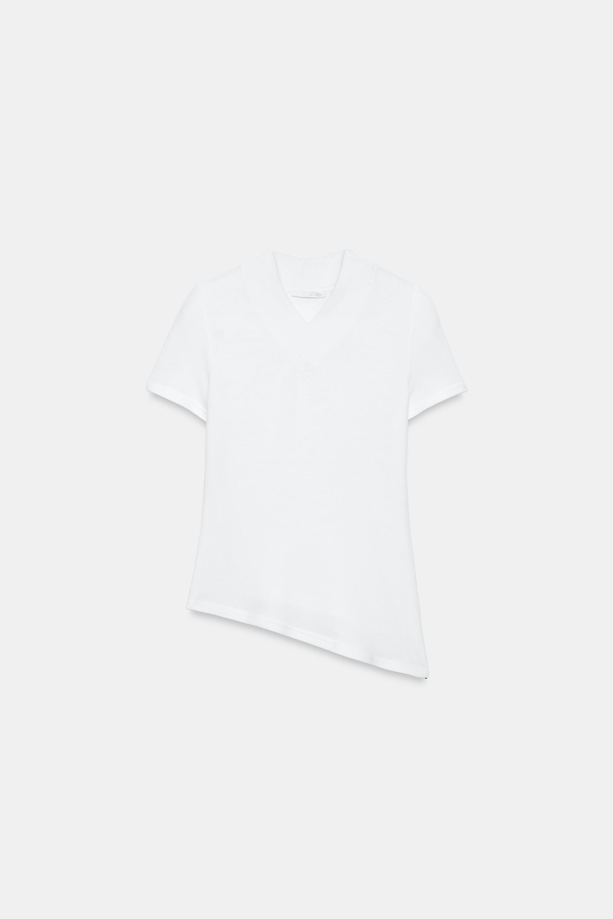 ASYMMETRIC HEM V-NECK T-SHIRT | Zara US