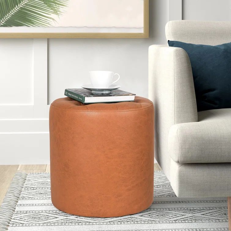 15.7'' Wide Faux Leather Tufted Round Standard Ottoman | Wayfair North America