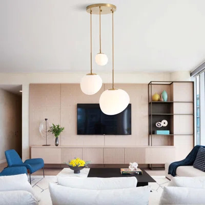 Modern 3-light Cluster Pendant Lighting - Frosted White Glass Globe Chandelier For Kitchen Island, Dining Room, Living Room, And Bedroom Ceiling Fixtu | Wayfair North America