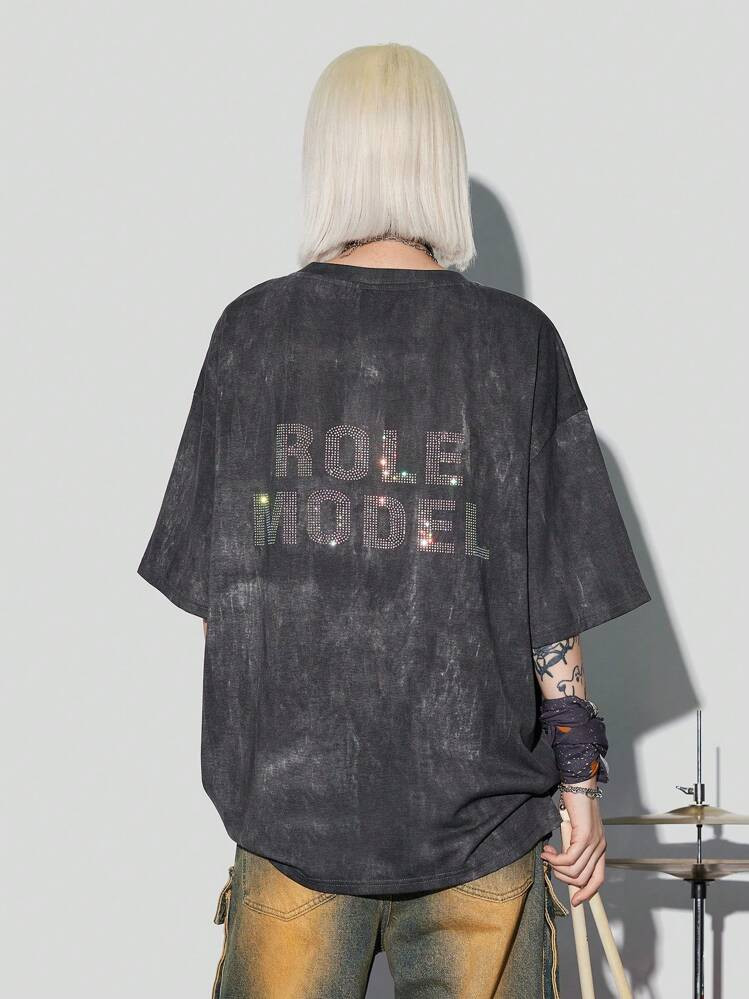Coolane Women Streetwear Y2K Diamond Pattern Over Size T Shirtfor Concert And Rave Festival | SHEIN