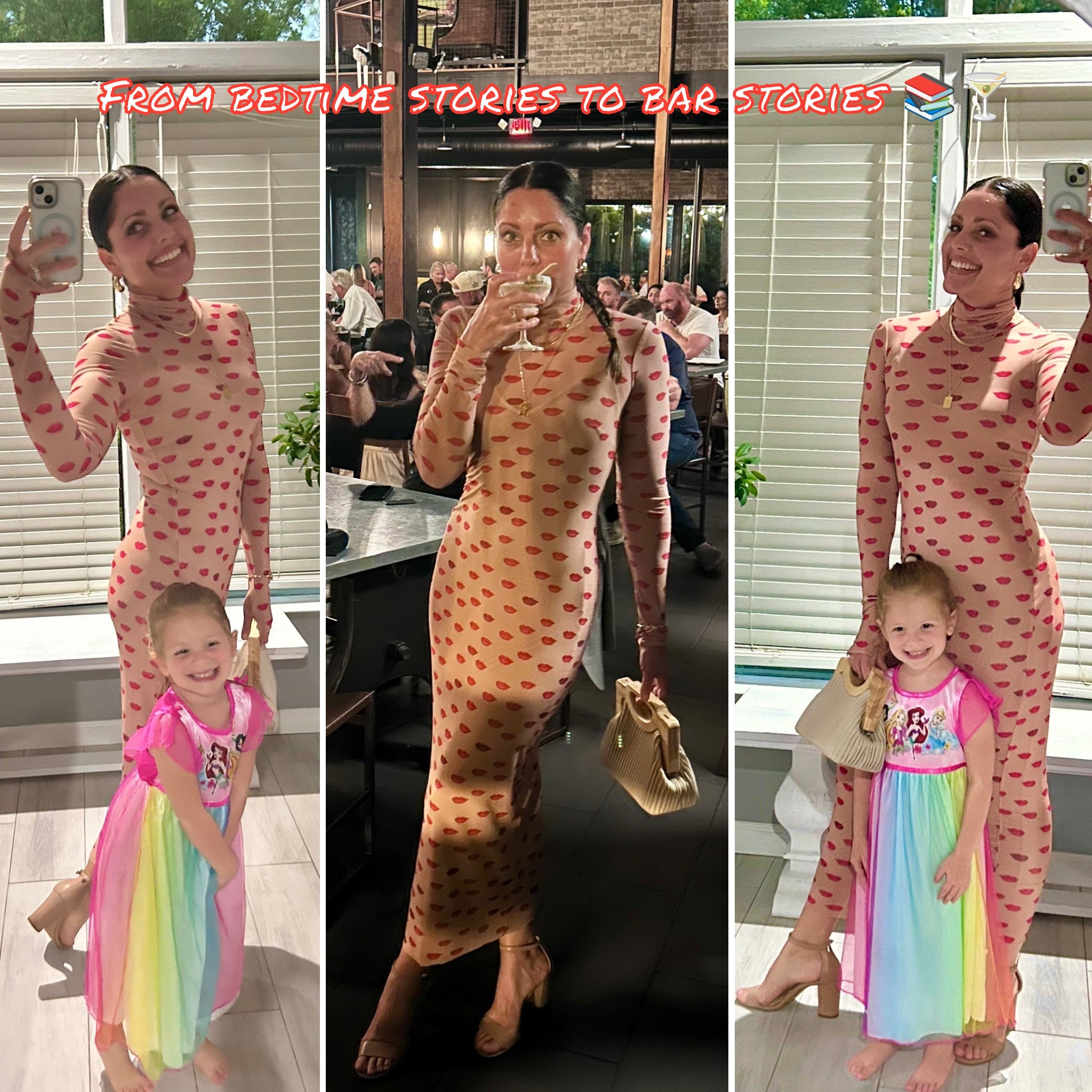 Started the night with my mini in her rainbow princess nightgown 👑, then slicked back my hair, slipped into this nude mesh lip-print dress (wearing a small, TTS), nude heels, and a pop of red lip 💋✨ Perfect date-night look or even black tie wedding. 

#LTKWedding #LTKParties #LTKShoeCrush