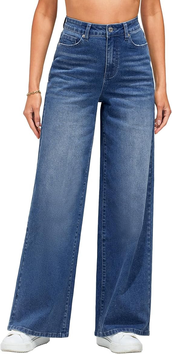 LookbookStore Wide Leg Jeans for Women High Waisted Stretchy Denim Jeans Fashion Baggy Trouser Je... | Amazon (US)