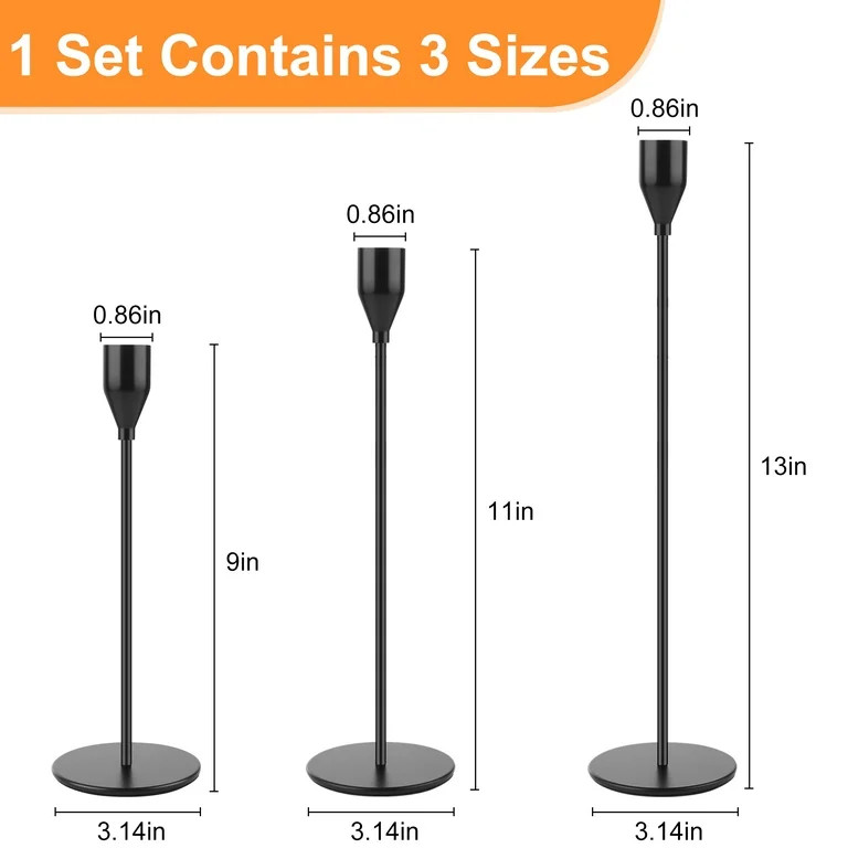 Candlestick Holders, Set of 3 Matte Black Candle Holders, Taper Candle Holders Decorative Candles... | Walmart (US)