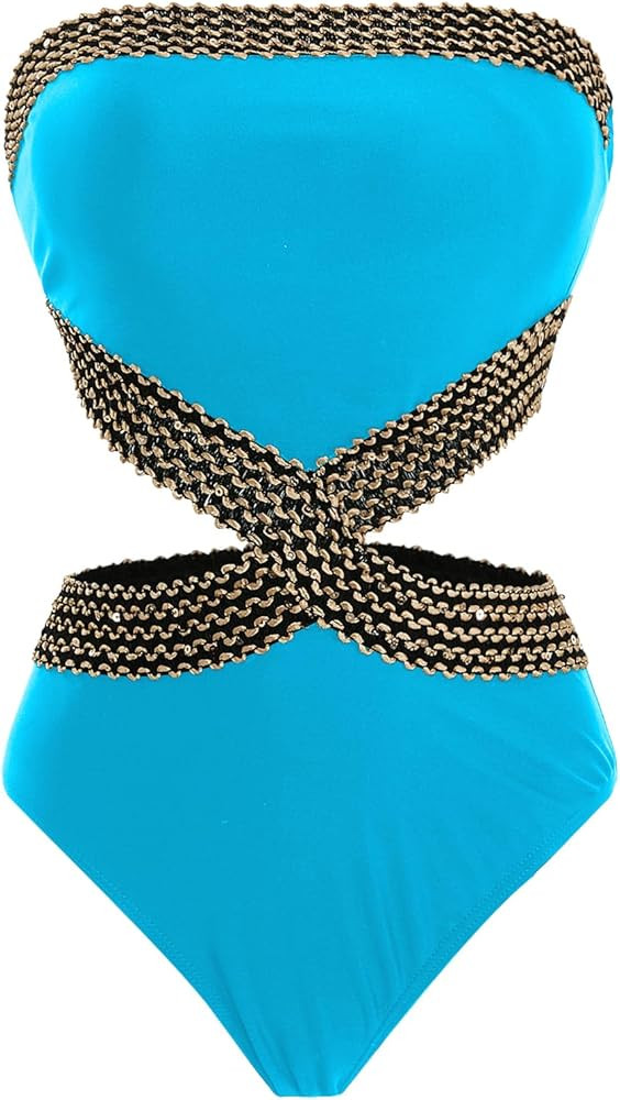 Milumia Women's Stitch Detail Strapless One Piece Swimsuit Cut Out Bandeau Bathing Suit | Amazon (US)