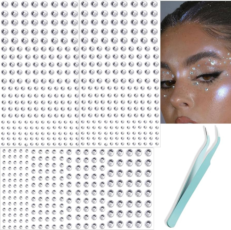 NOOEPC 660Pcs Face Gems Hair Gems, Self-Adhesive Face Jewels Eye Jewels Rhinestones 3/4/5/6 mm DI... | Amazon (US)