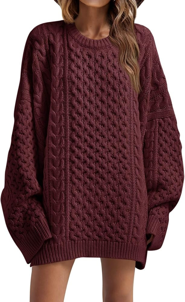 Saodimallsu Womens Oversized Sweaters Chunky Cable Knit Crewneck Long Sleeve Loose Tunic Sweater ... | Amazon (US)