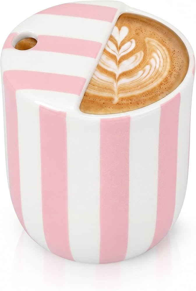 Ceramic Mug with Sip Hole 10 oz Novelty Pink Striped Ceramic Coffee Mug Hand Painted Travel Mugs ... | Amazon (US)