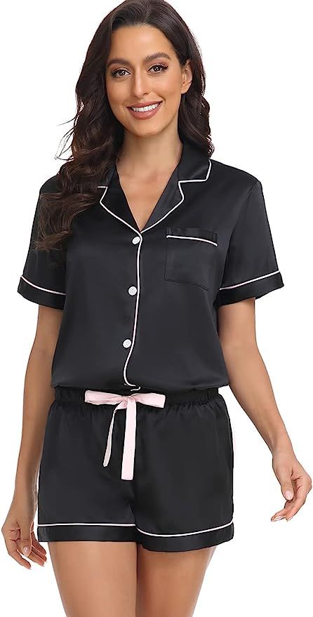 Serenedelicacy Women's Satin Pajama Set 2-Piece Sleepwear Loungewear Button Down Short Sleeve PJ ... | Amazon (US)