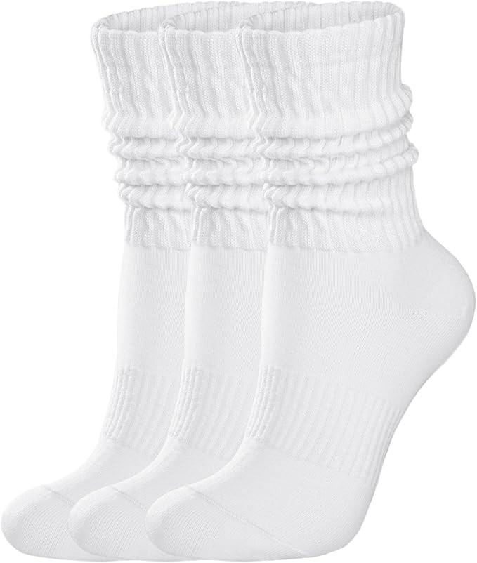 Womens Scrunch Crew Socks: Retro Solid Slouch Mid Calf Socks - Cotton Casual Athletic Socks | Amazon (US)