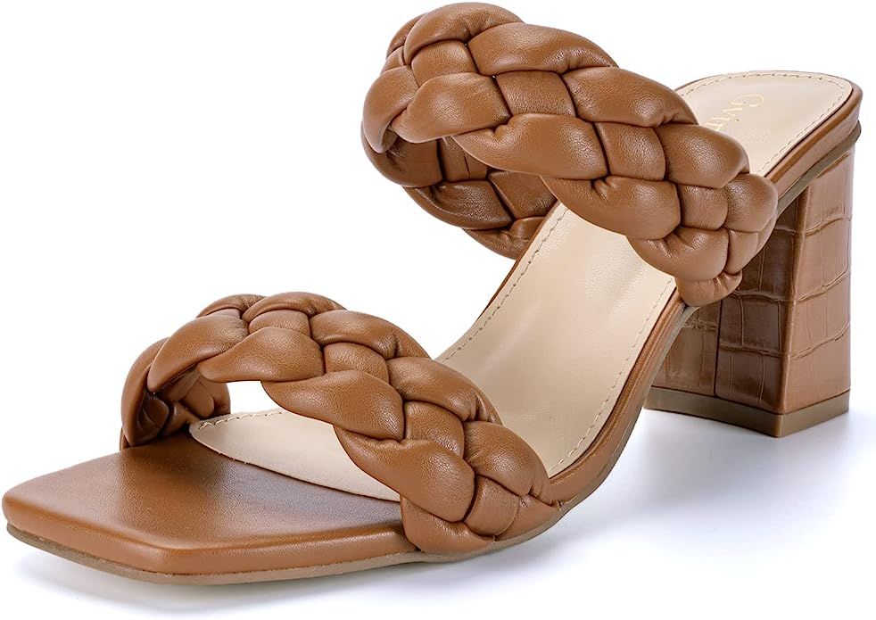 Gvimenos Women's Braided Heel Sandals Fashion Slip On Block Sandals | Amazon (US)