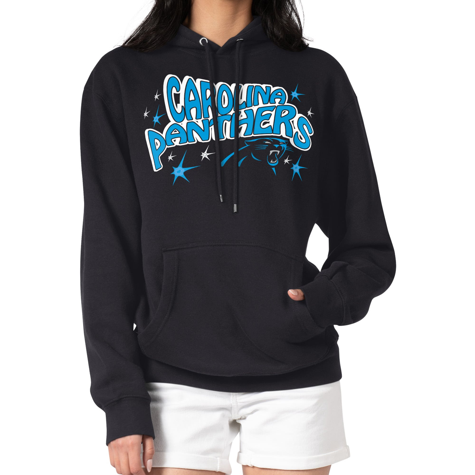 Women's Carolina Panthers Starter Black Fireworks Fleece Pullover Hoodie | NFL Shop