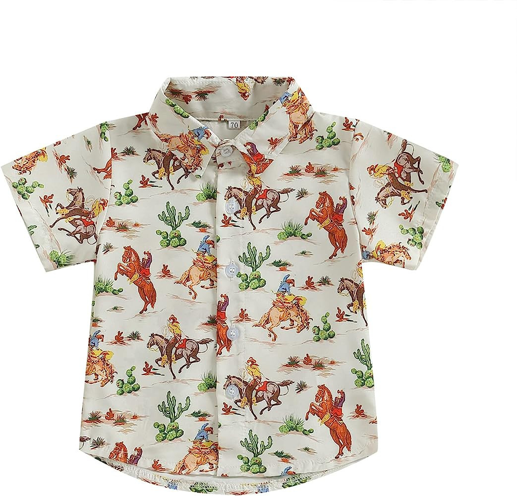 Western Baby Boy Clothes Cow Print Shirts Short Sleeve Button Down Lapel Neck Tops Summer T-Shirt... | Amazon (US)