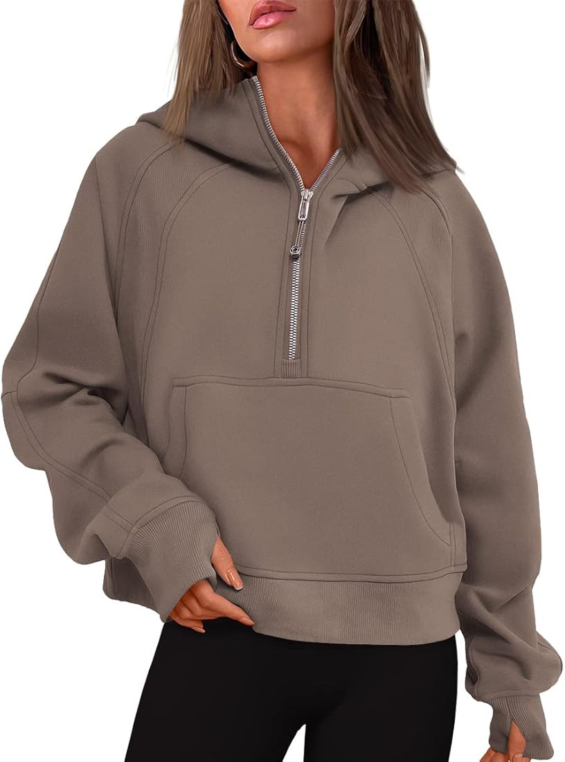 Trendy Queen Women Half Zip Cropped Hoodies Fleece Quarter Zip Up Pullover Sweatshirts Winter Clothe | Amazon (US)