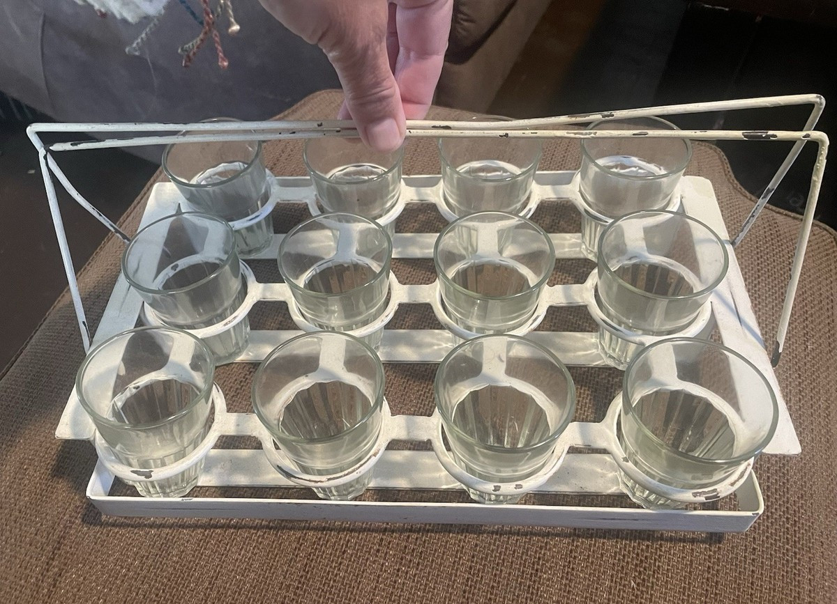 12 Cup Vintage Indian Cutting Chai Glass Set Metal Holder Perfect In Every Way | eBay | eBay US