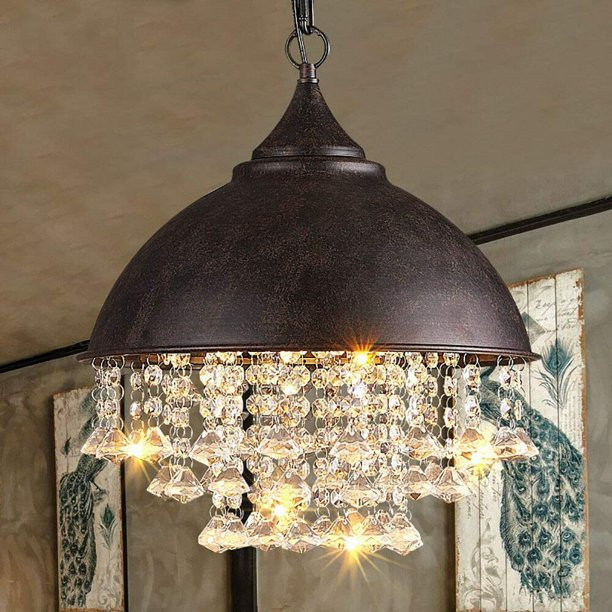 ANQIDI Retro Industrial Crystal Chandelier Iron Rustic Pendant Lamp Loft Hanging Light | Walmart (US)