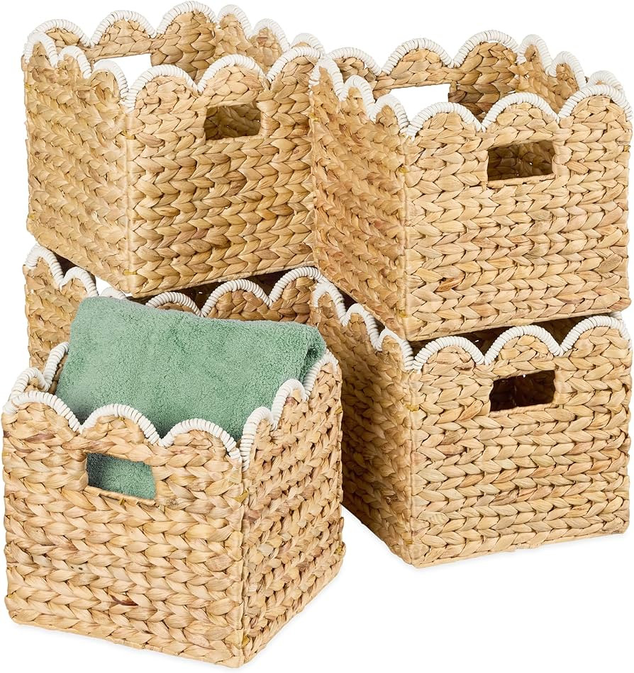 Best Choice Products 10.5x10.5in Scalloped Hyacinth Baskets, Set Of 5 Multipurpose Collapsible St... | Amazon (US)
