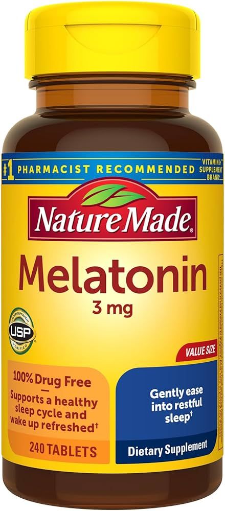 Nature Made Melatonin 3mg Tablets, 100% Drug Free Sleep Aid for Adults, 240 Tablets, 240 Day Supp... | Amazon (US)