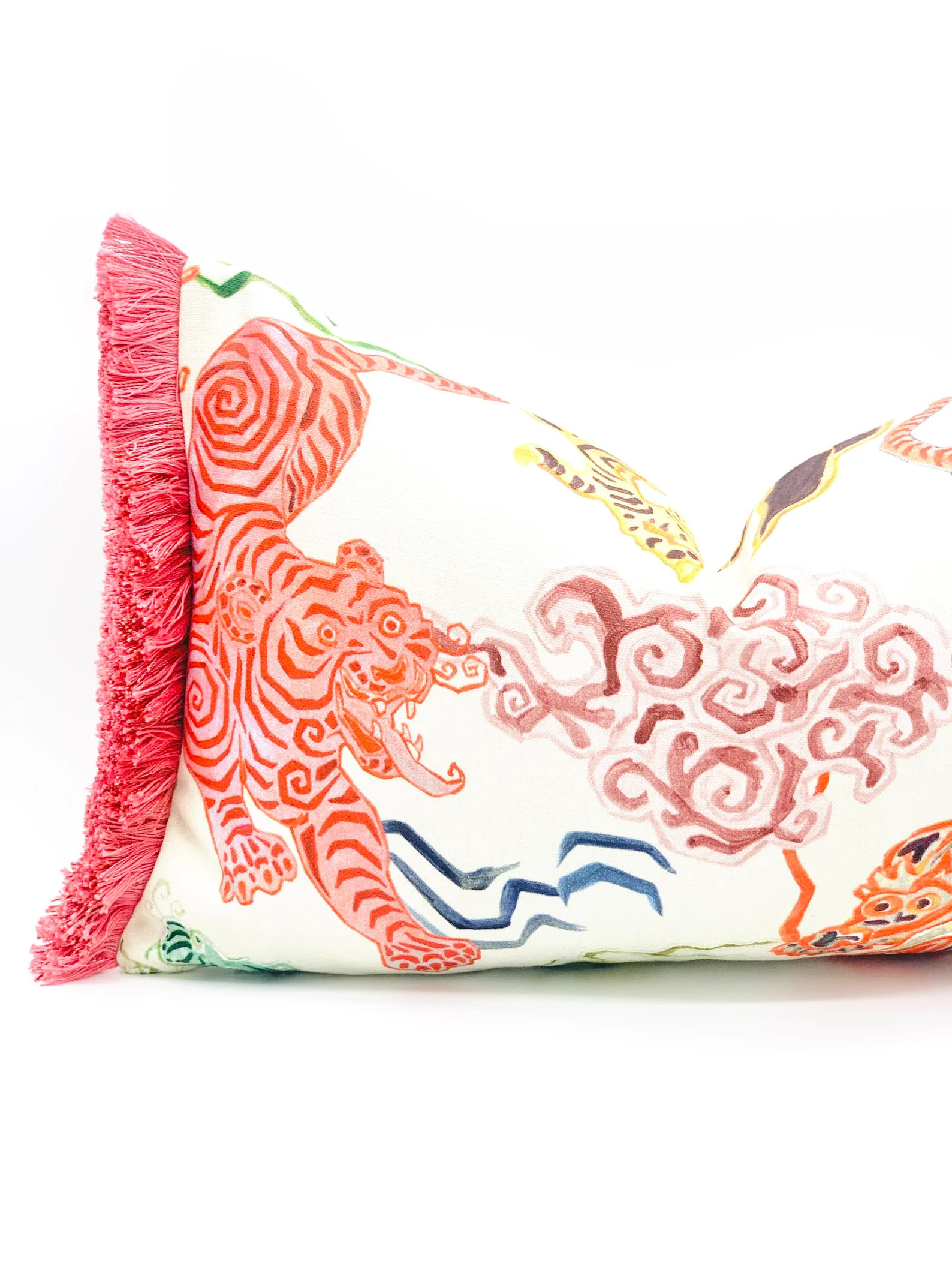 Chinoiserie style Asian Dragon throw pillow cover lumbar , Multicolor Tibetan tiger print pillow ... | Etsy (US)