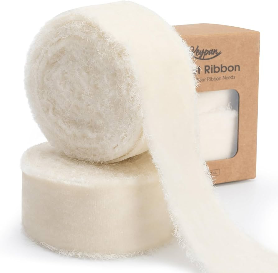 Cream Velvet Ribbon 1-1/2 Inch x 6 Yd Handmade Frayed Vintage Ribbons for Christmas Tree Home Dec... | Amazon (US)