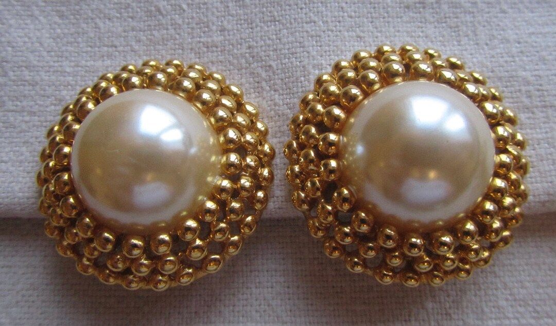 Vintage Gold Tone Large Faux Pearls Clip on Earrings - Etsy Canada | Etsy (CAD)