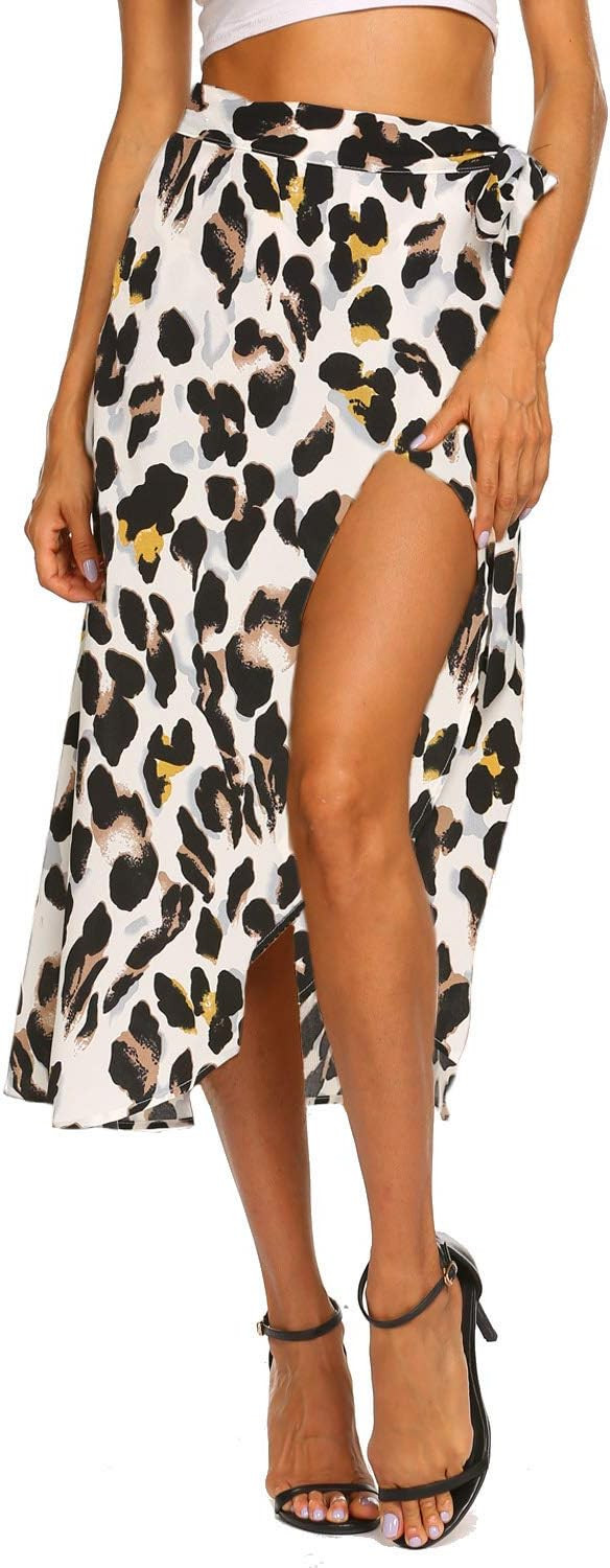 Newchoice Women's Boho Leopard Skirt High Low Split Summer Beach Midi Wrap Skirts | Amazon (US)