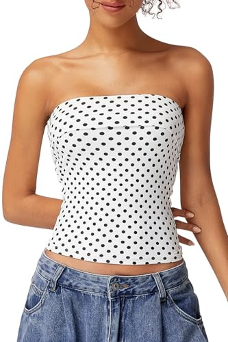 QINSEN Women's Tube Tops Strapless Bandeau Tops Double Lined Slim Fit Summer Going Out Tank Tops | Amazon (US)