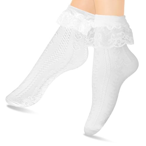 WLLHYF Women Frilly Ankle Socks, Soft White Ruffle Fashion Ladies Princess Lace Cotton Cute Socks | Amazon (US)