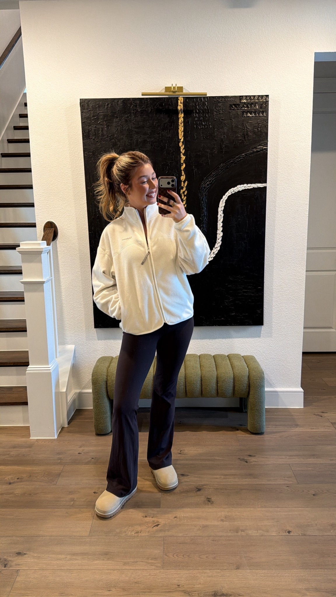 Casual mom outfit of the day for school drop off and errands. Wearing an 8 in the top and leggings. Size medium in the jacket and size 10 in the sports bra 

#LTKmorningroutine #LTKmomlife #LTKootd