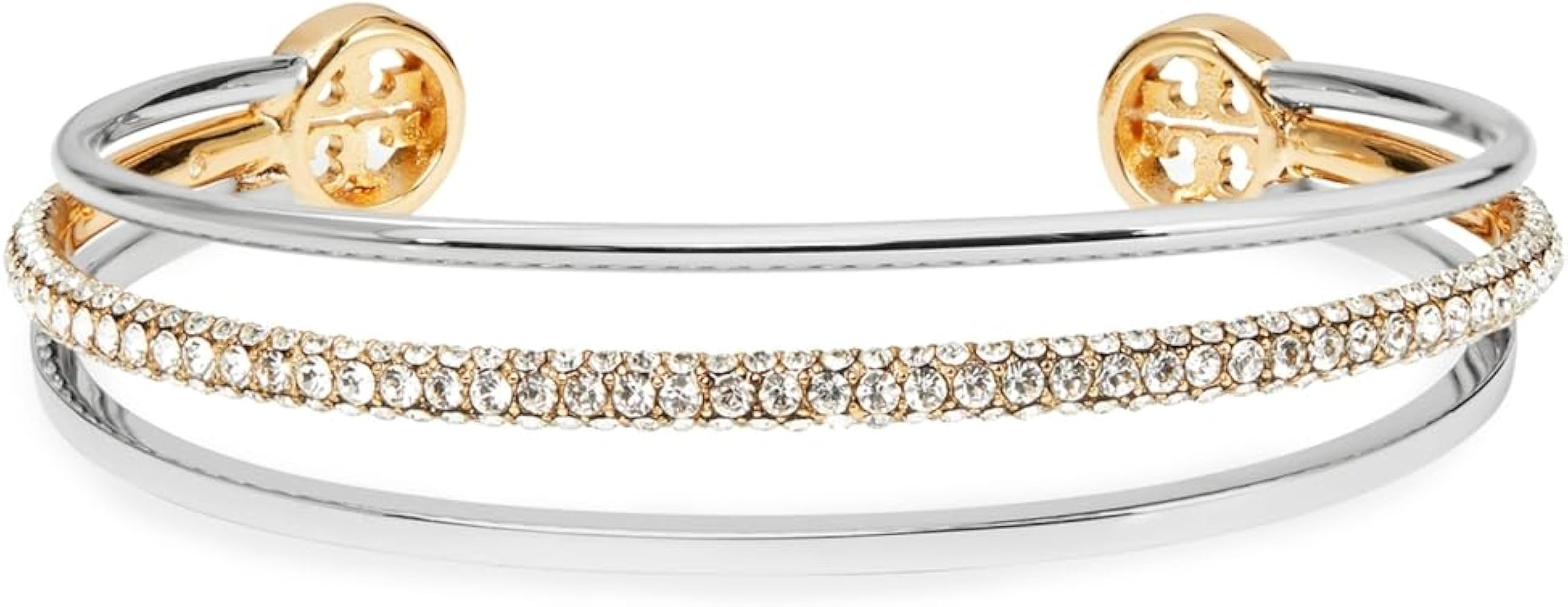 Amazon.com: Tory Burch Women's Icon Mixed Pave Cuff, Tory Silver/Tory Gold/Crystal, One Size: Clo... | Amazon (US)