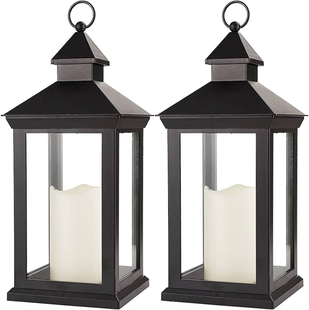 Bright Zeal 2-Pack 14" Decorative Candle Lantern Black Outdoor Lanterns with Timer Candles - IP44... | Amazon (US)