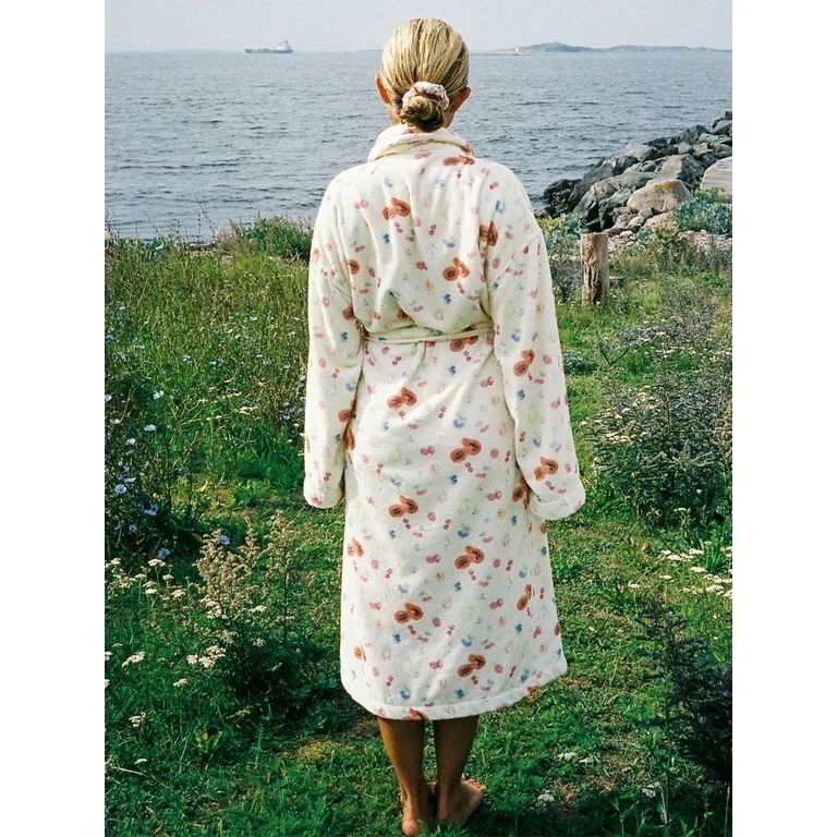 goowrom Women Dressing Gown Flannel Robe Floral Print Shawl Collar Bathrobe - Walmart.com | Walmart (US)