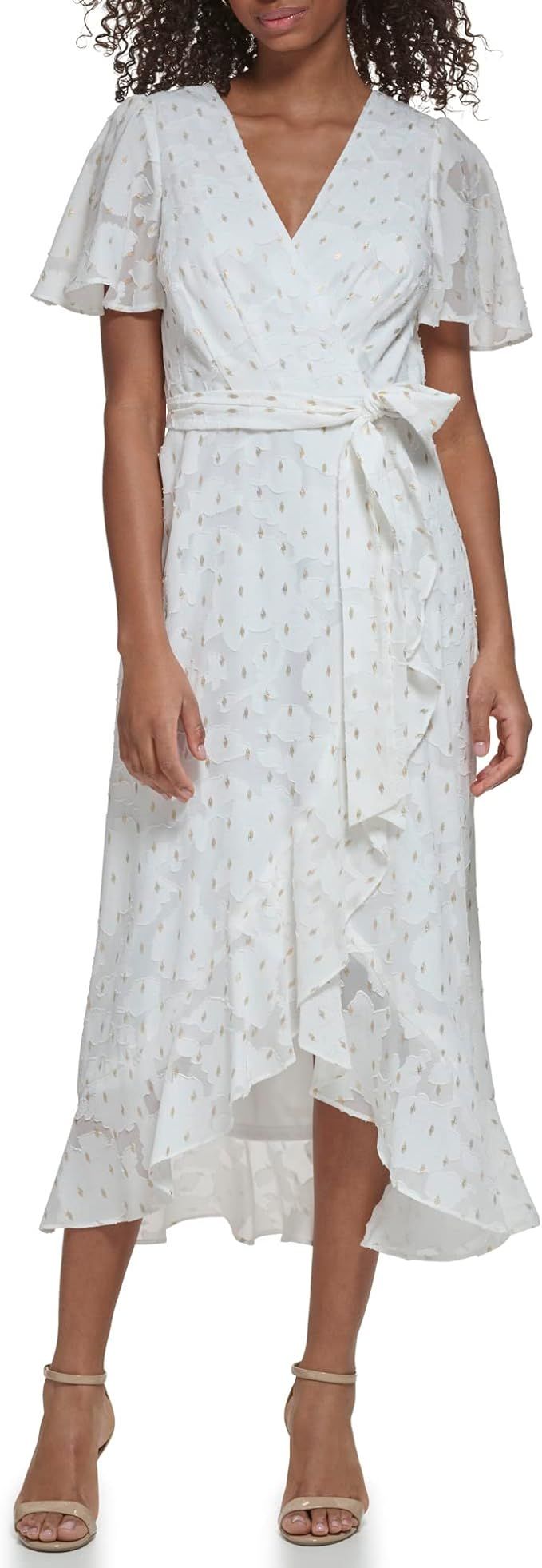 Jessica Howard Women's Style Hi Lo Midi Short Sleeve Clip Chiffon | Amazon (US)