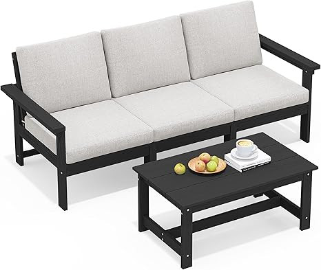 SERWALL HDPE Patio Sofa Set, 4-piece Sectional Outdoor Furniture Set, All Weather Outdoor Couch S... | Amazon (US)