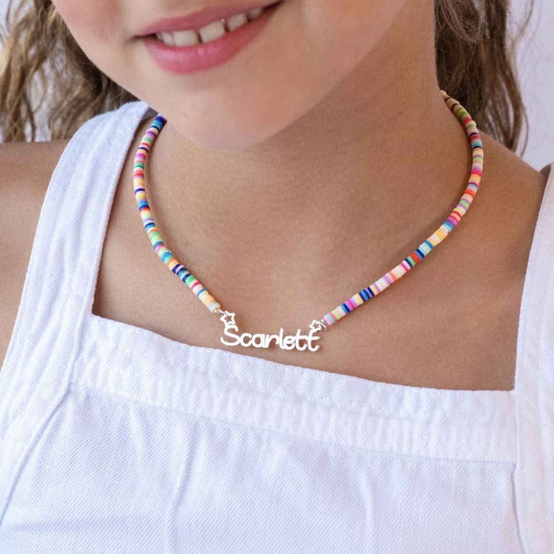 Soft Pottery Colorful Chain, Pretty Girl Custom Name Necklace, Rainbow Color Clay Kids Personaliz... | Etsy (US)