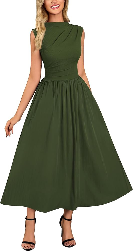 Miusol Women's Retro Half Collar Sleeveless with Pocket Casual Swing Dress | Amazon (US)