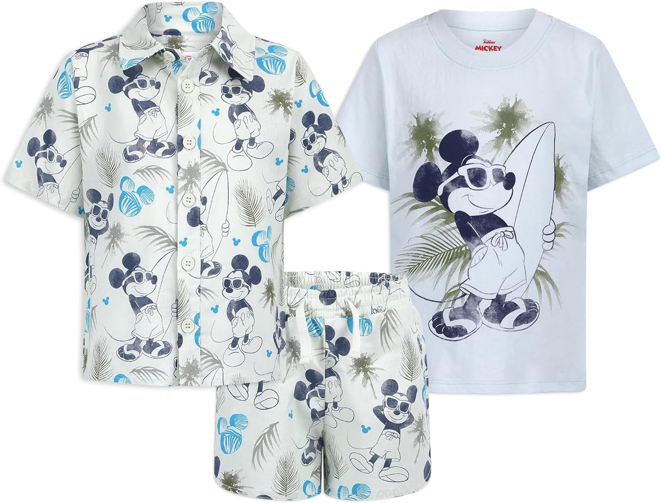 Disney Mickey Mouse Boys 3 Piece Shorts Set with Buttoned Down Shirt and T-Shirt for Toddlers - G... | Amazon (US)