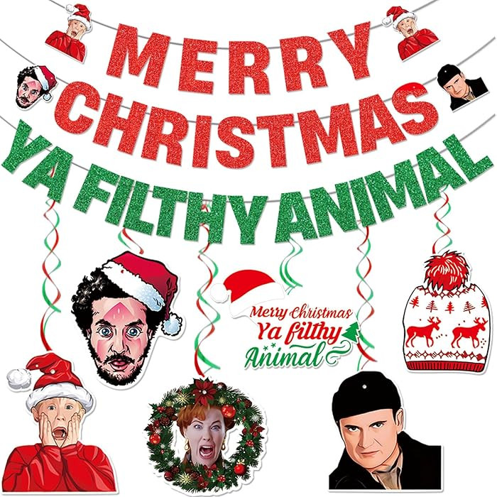 Merry Christmas Ya Filthy Animal Banner Christmas Party Decorations Merry Christmas Banner Home A... | Amazon (US)