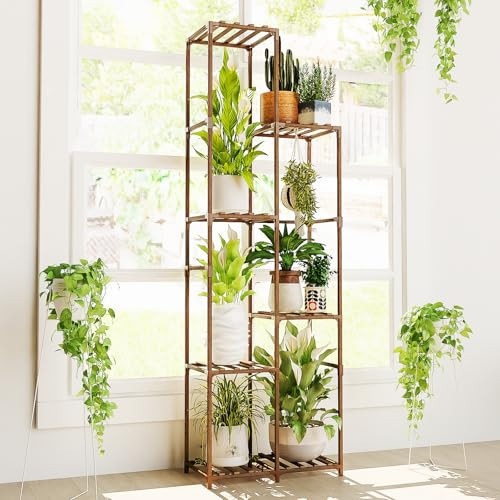 Bamworld Tall Plant Stand Indoor Corner Outdoor Plant Shelf Wood Plant Holder for Multiple Plants Flower Stands Plants Rack Living Room Garden Patio Lawn Window, Brown | Amazon (US)