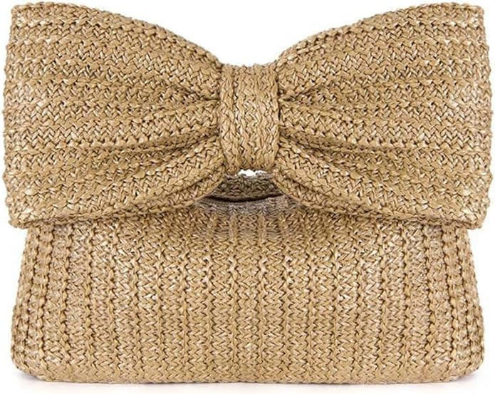 Women Straw Bow Purse Summer Beach Bag Woven Clutch Bag Vacation Tote Party Handbags Wedding Form... | Amazon (US)