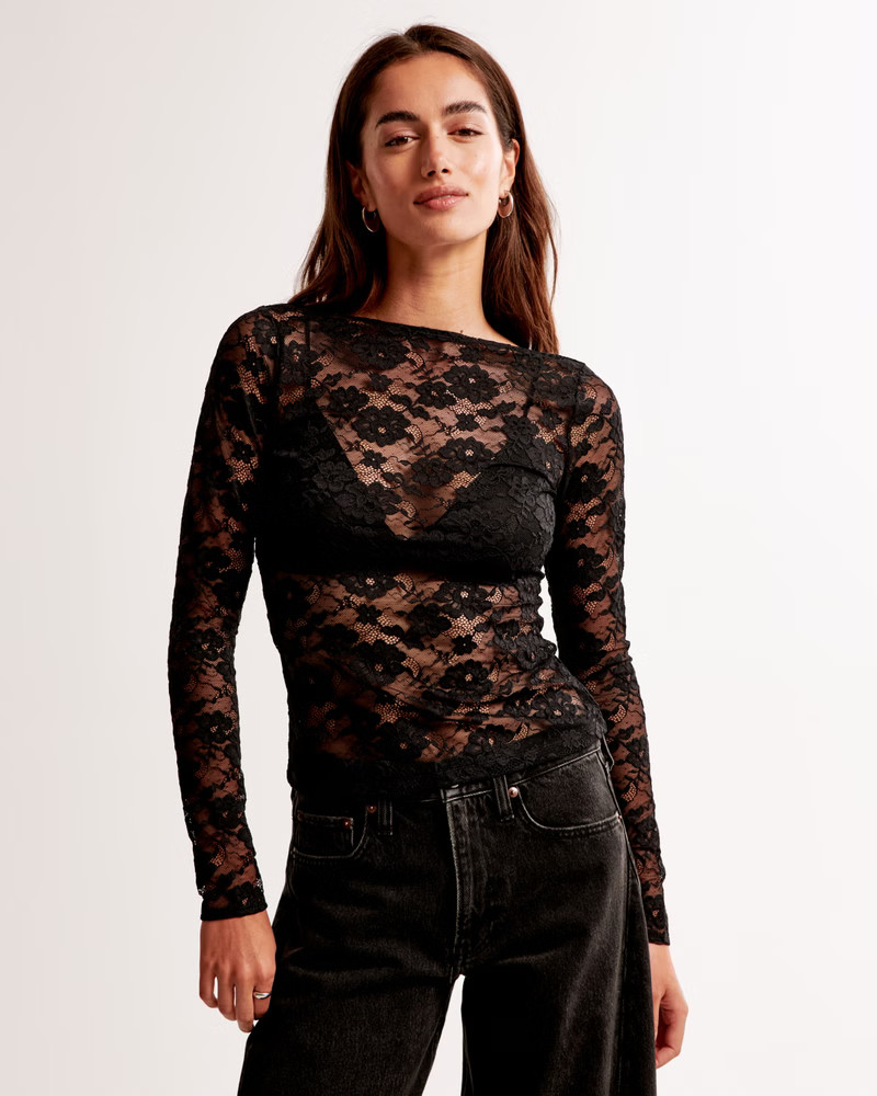 Long-Sleeve Lace Slash Top | Abercrombie & Fitch (US)