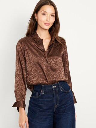 Textured Satin Boyfriend Shirt for Women | Old Navy (US)