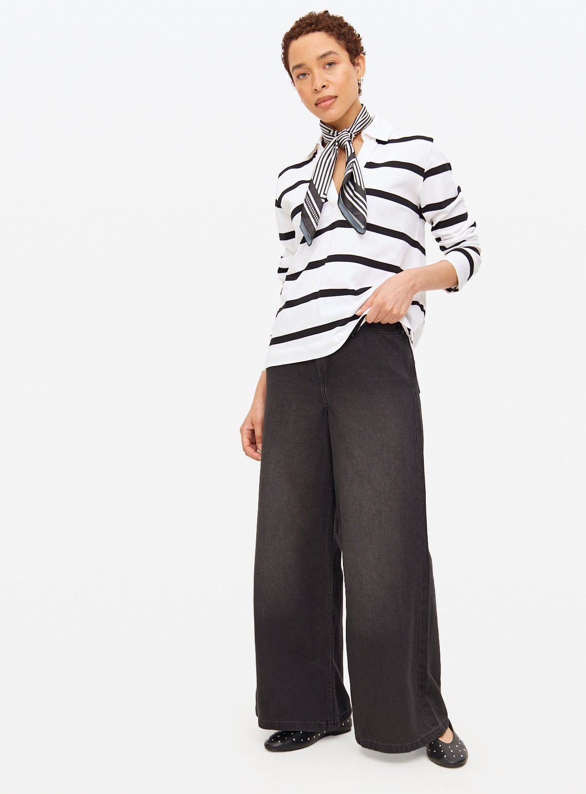 Palazzo Flare Washed Black Trousers | Tu Clothing