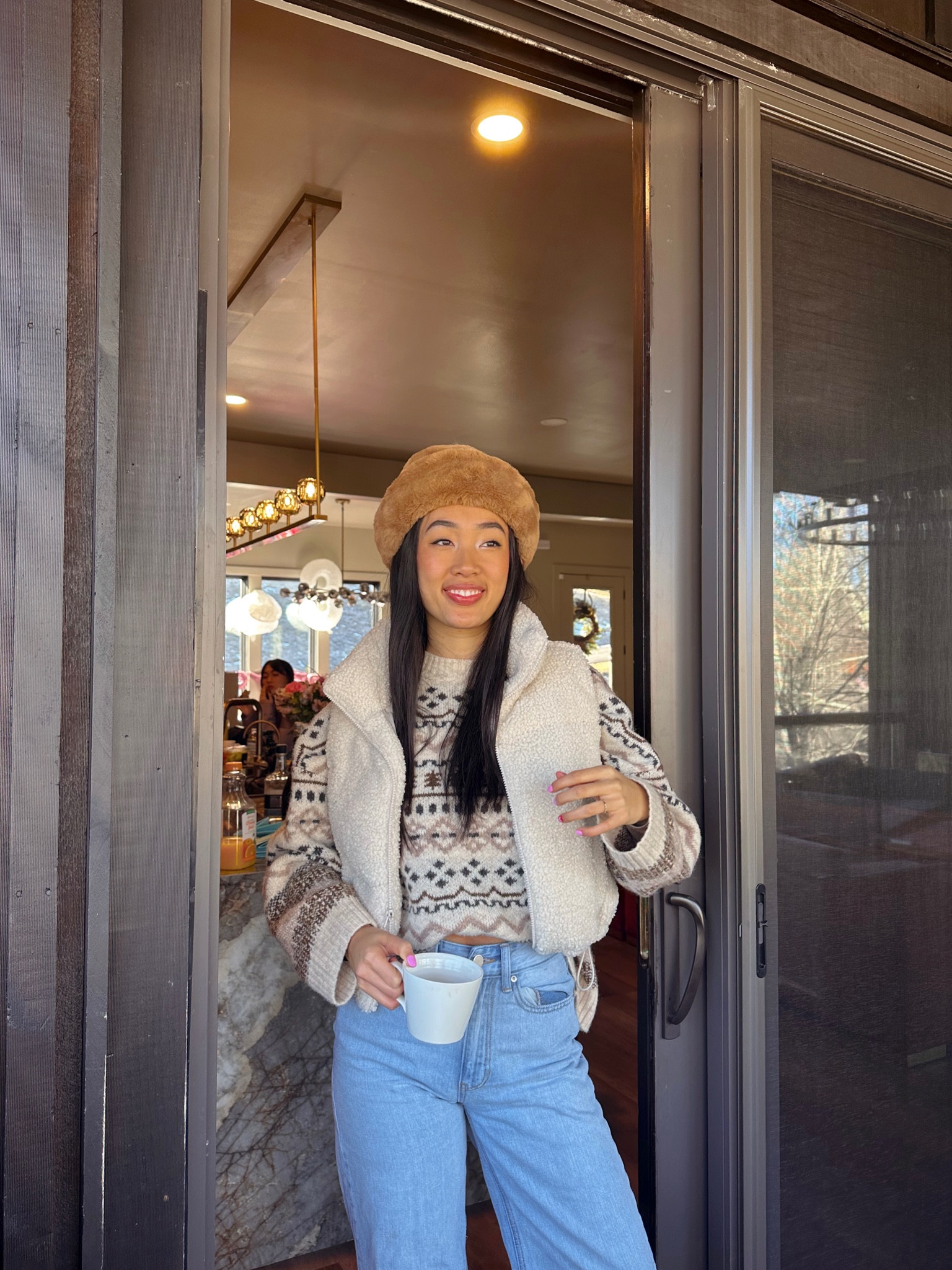 Mountains outfit. winter outfit. Sweater outfit. Fur bucket hat. Sherpa vest. Grey bandit outfit. Code BROOKETANG15

#LTKsalealert #LTKfindsunder50 #LTKstyletip