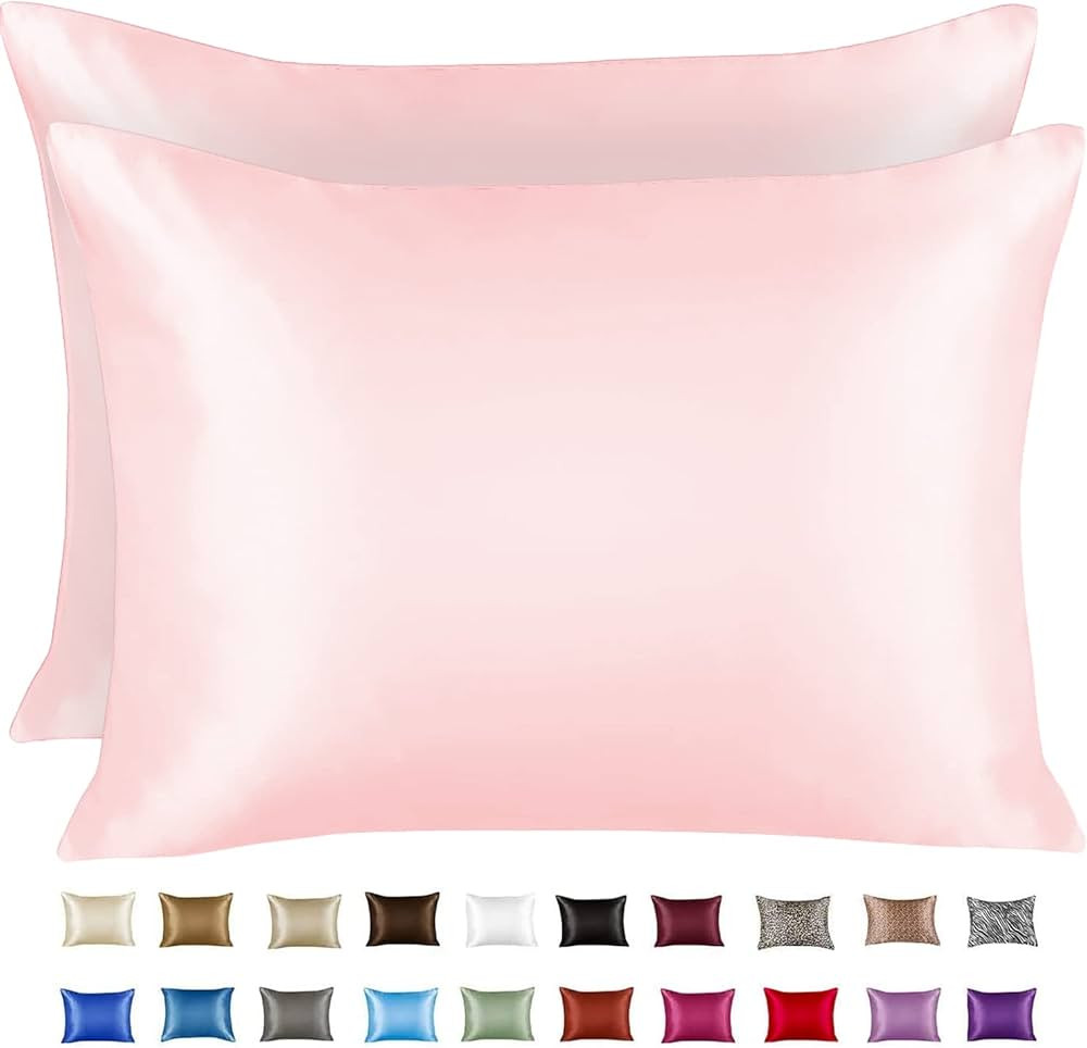 Luxury Satin Pillowcase for Hair – Standard Satin Pillowcase with Zipper, Pink (Pillowcase Set ... | Amazon (US)